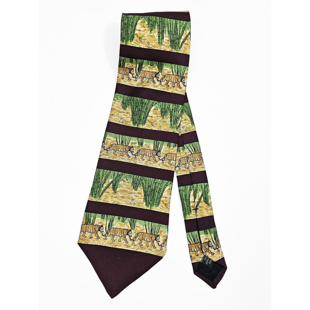 American Museum  of Natural History  Vintage Tiger Jungle Scene Silk Tie